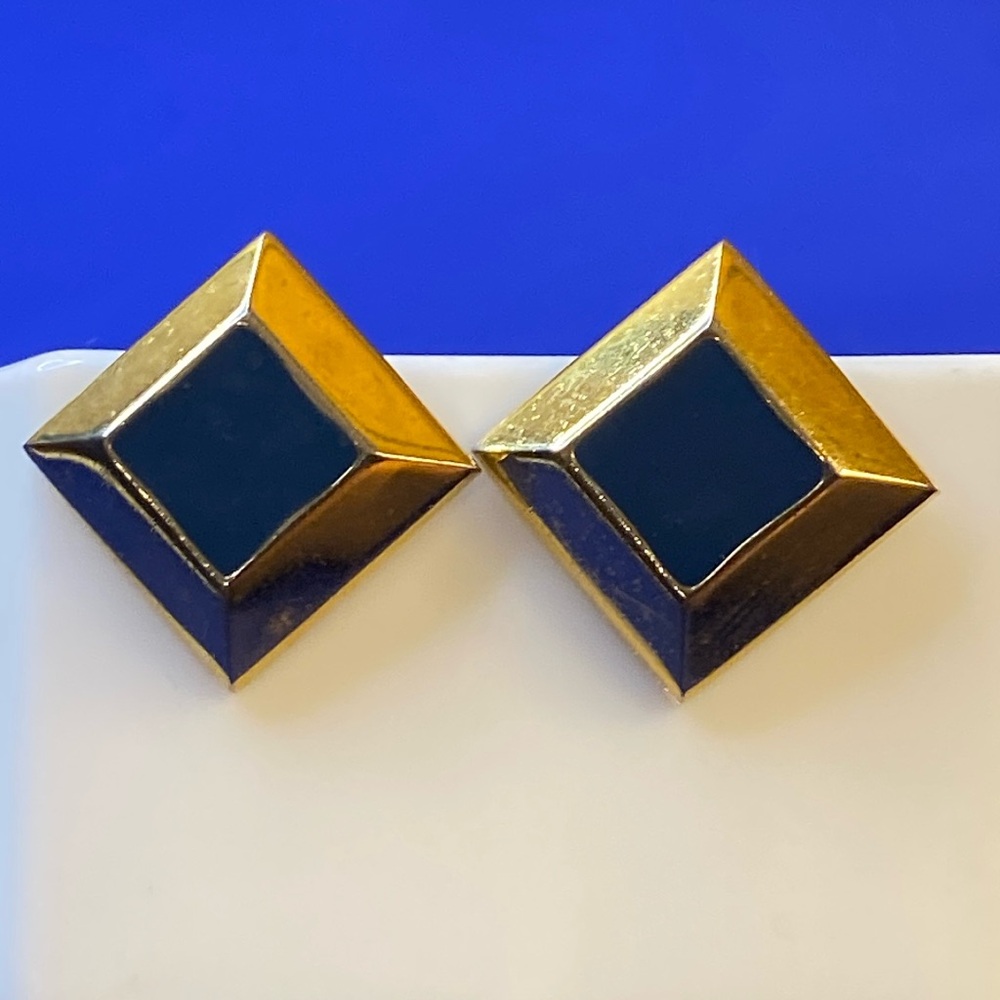Vintage Napier Blue & Gold Tone Clip-on Earrings